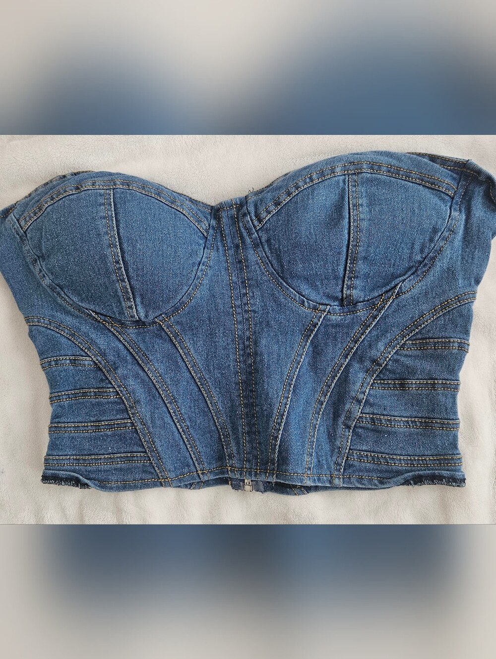 Fashion Nova Blue Denim Bustier Crop Top. Size S. Great Condition.